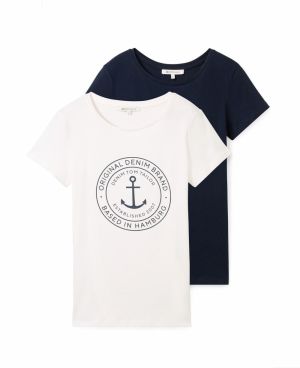 TOM TAILOR DENIM Tričko  tmavomodrá / biela