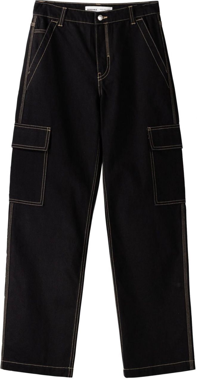 Bershka Rifľové kapsáče  piesková / čierna
