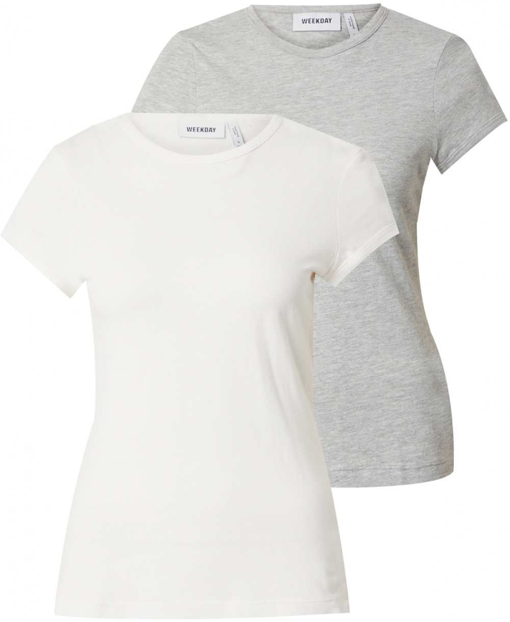 WEEKDAY Tričko 'Milly'  sivá melírovaná / biela