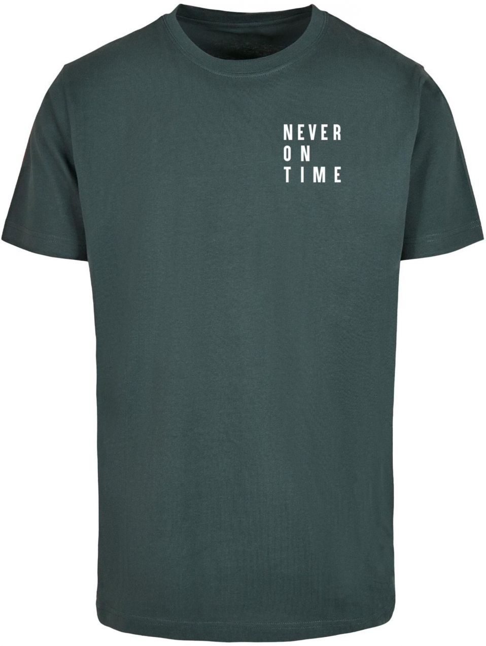 Merchcode Tričko 'Never On Time'  tmavozelená / biela