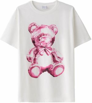 Bershka Tričko  ružová / biela