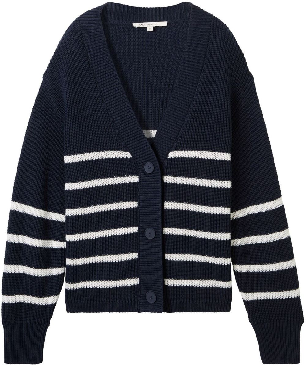 TOM TAILOR DENIM Kardigán  námornícka modrá / biela