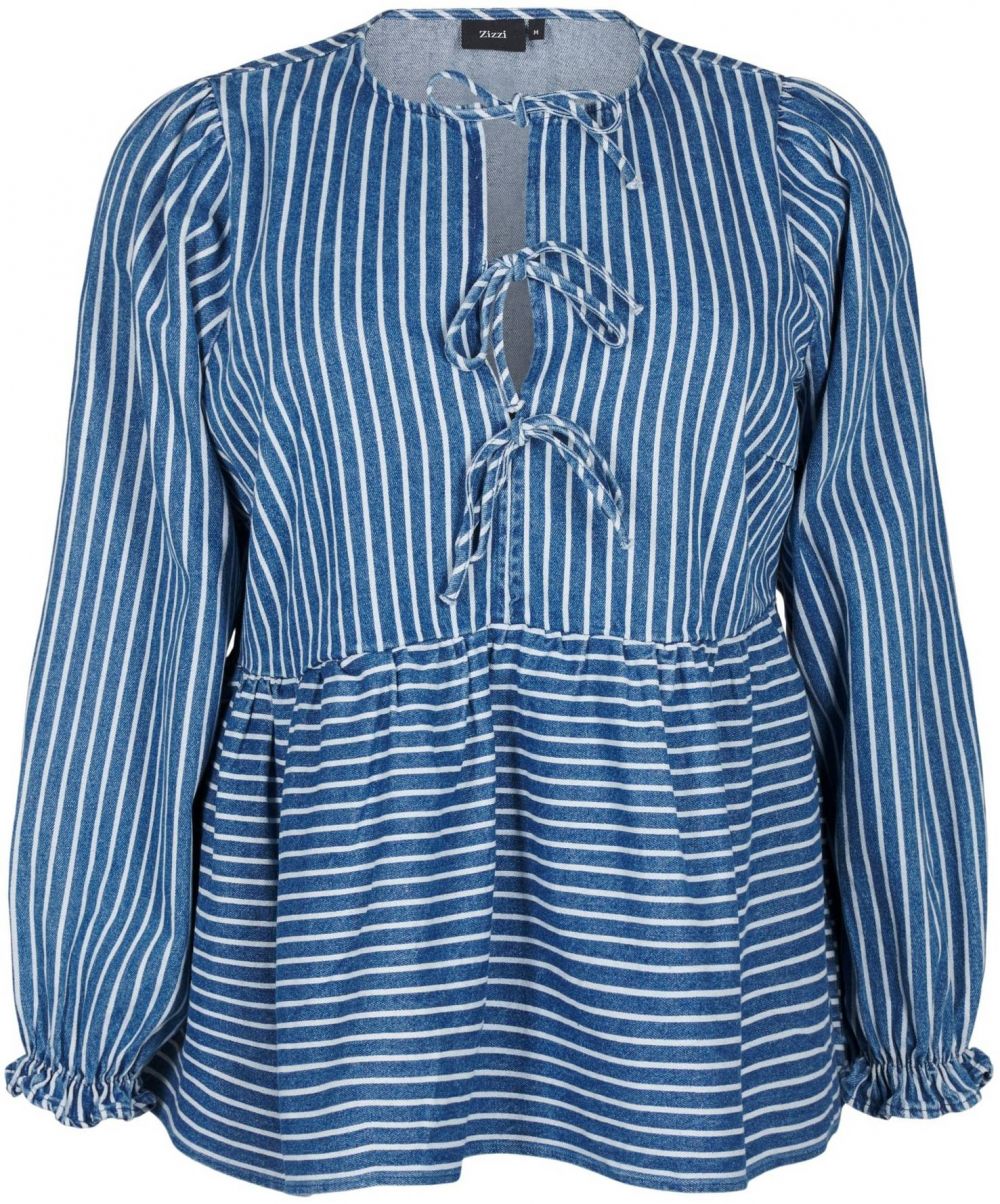 Zizzi Blúzka 'Elova'  modrá denim / šedobiela