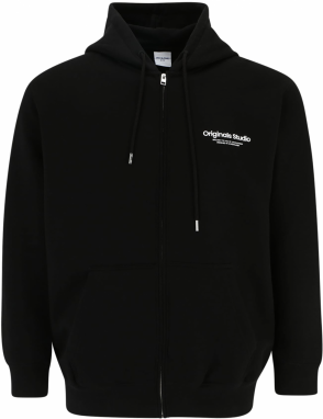 Jack & Jones Plus Tepláková bunda 'JORVesterbro'  čierna / biela
