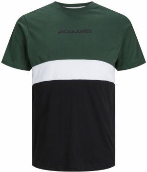 JACK & JONES Tričko 'JJEReid'  tmavozelená / čierna / biela