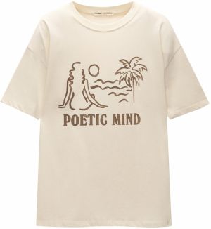 Pull&Bear Tričko  nebielená / tmavohnedá