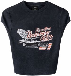 Bershka Tričko  melónová / čierna / biela