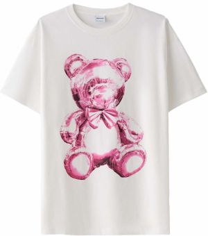 Bershka Tričko  purpurová / čierna / šedobiela