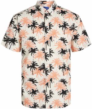 JACK & JONES Košeľa 'JORJoshua Aruba'  krémová / koralová / čierna
