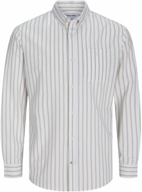 JACK & JONES Košeľa  sivobéžová / biela