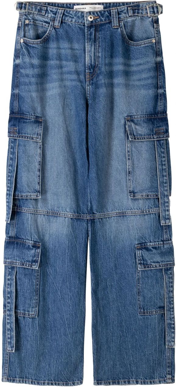 Bershka Rifľové kapsáče  modrá denim