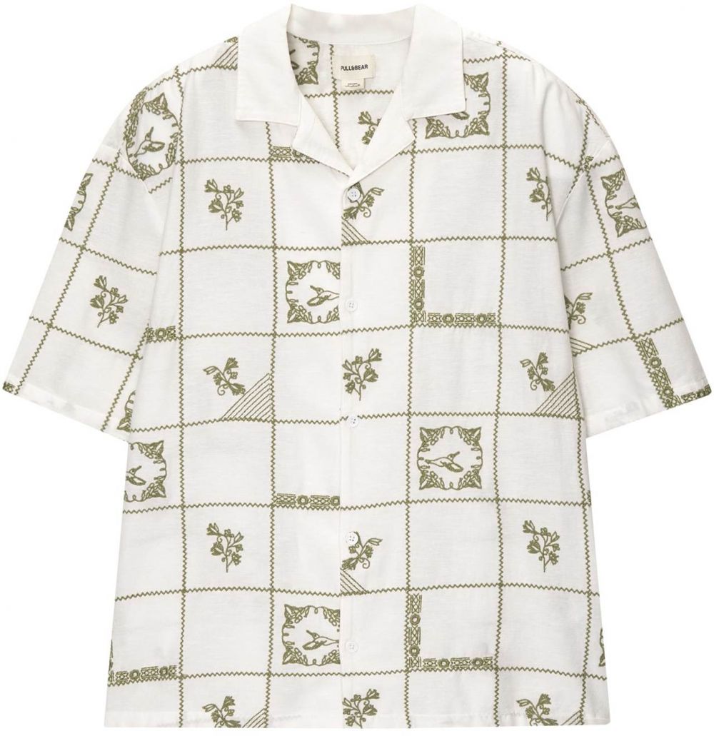 Pull&Bear Košeľa  olivová / biela