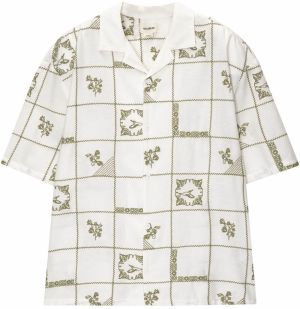 Pull&Bear Košeľa  olivová / biela