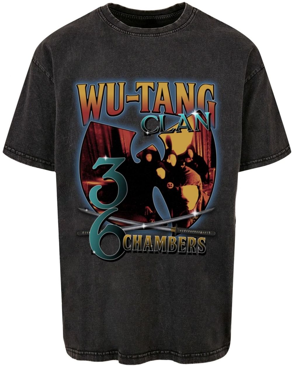 MT Upscale Tričko 'Wu Tang 36 Chambers Acid Was'  petrolejová / oranžová / červená / čierna