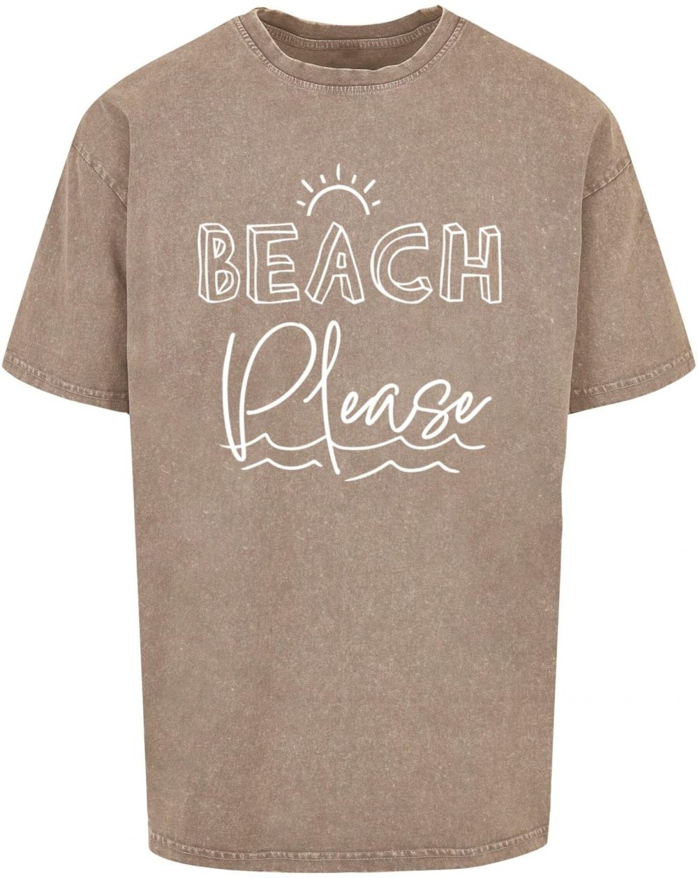 Merchcode Tričko 'Beach Please'  hnedá melírovaná / biela