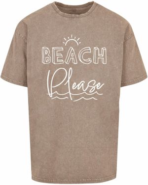 Merchcode Tričko 'Beach Please'  hnedá melírovaná / biela