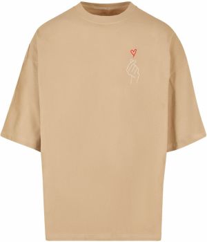 Merchcode Tričko 'Heart'  tmavobéžová / červená / biela