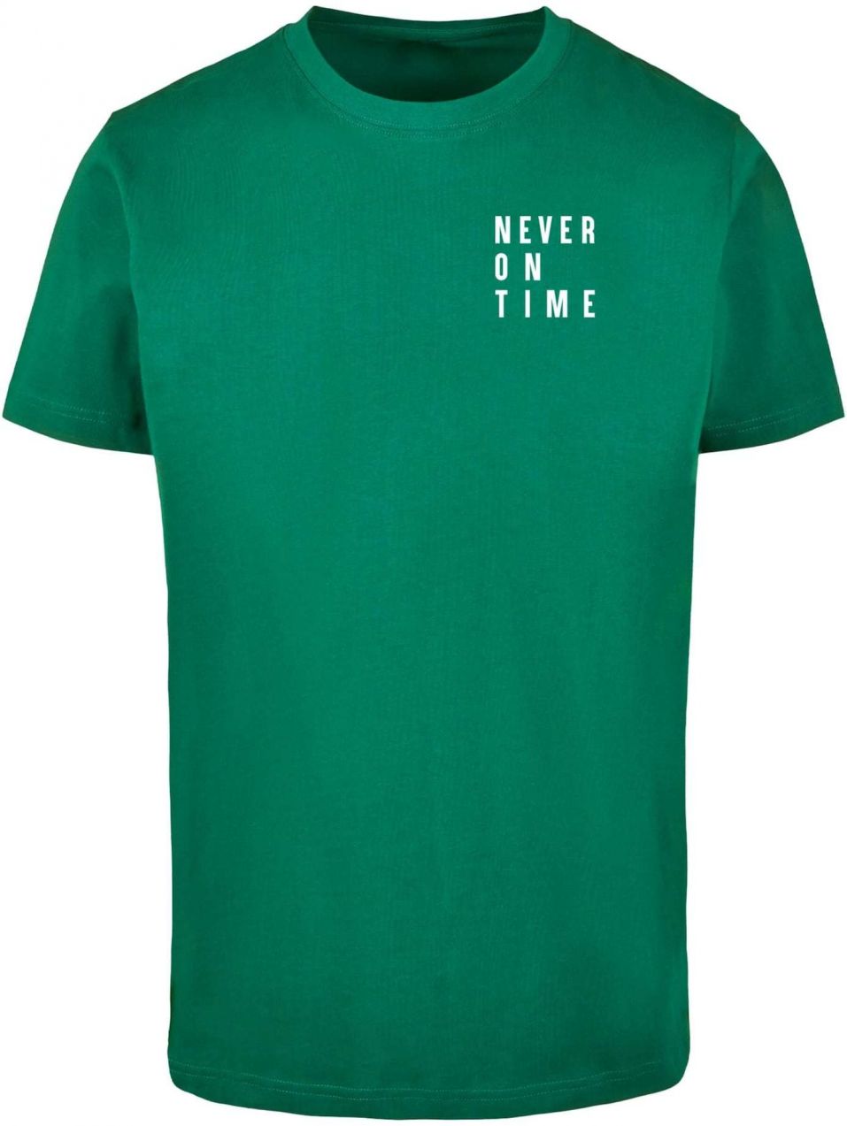 Merchcode Tričko 'Never On Time'  trávovo zelená / biela
