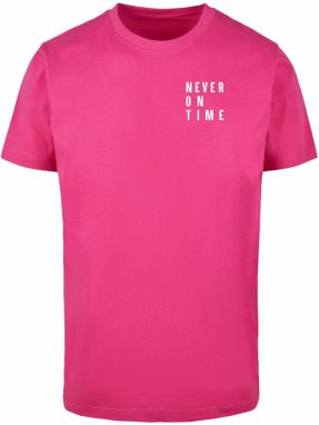Merchcode Tričko 'Never On Time'  ružová / biela