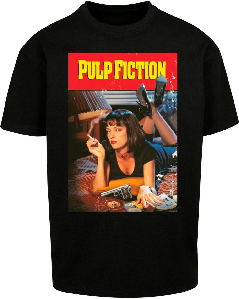 Merchcode Tričko 'Pulp Fiction Poster'  béžová / žltá / karmínovo červená / čierna
