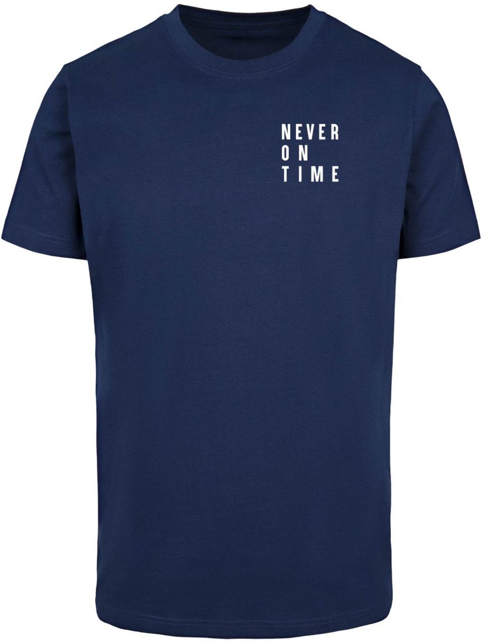 Merchcode Tričko 'Never On Time'  námornícka modrá / biela