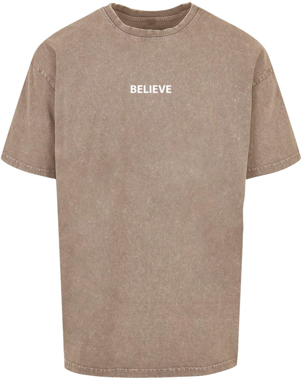 Merchcode Tričko 'Believe Front'  hnedá / biela