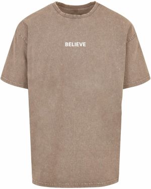 Merchcode Tričko 'Believe Front'  hnedá / biela