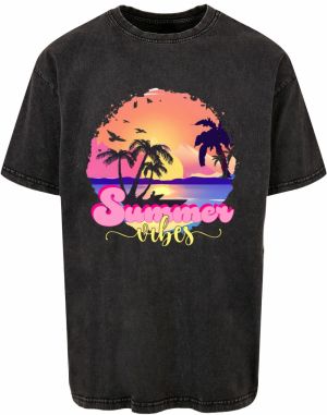 Merchcode Tričko 'Summer Vibes Sunset'  modrá / antracitová / oranžová / ružová