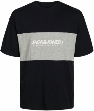 JACK & JONES Tričko 'JJELegacy'  sivá melírovaná / čierna / biela