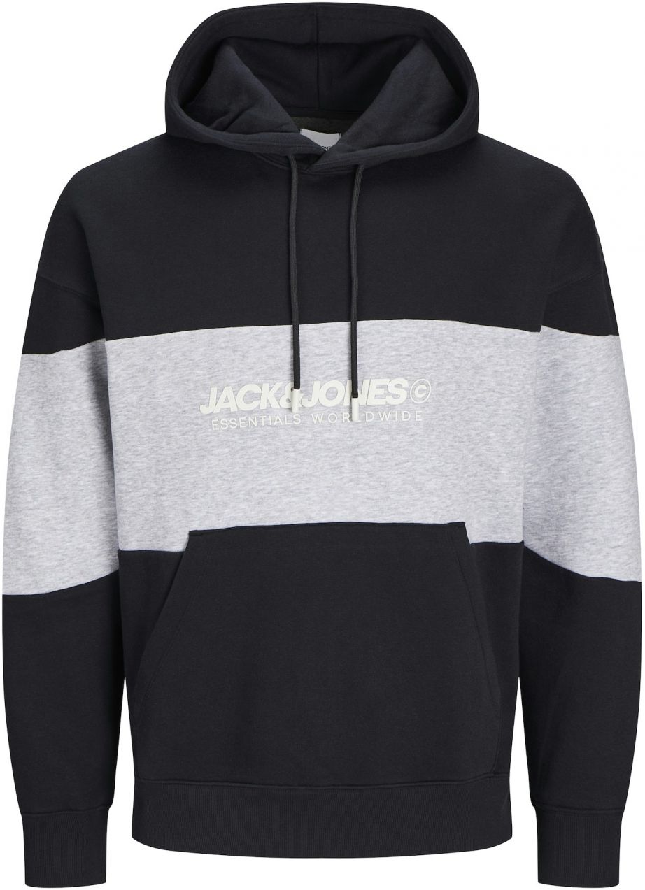 Jack & Jones Plus Mikina 'JJELEGACY'  sivá melírovaná / čierna / biela