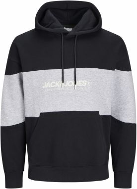 Jack & Jones Plus Mikina 'JJELEGACY'  sivá melírovaná / čierna / biela