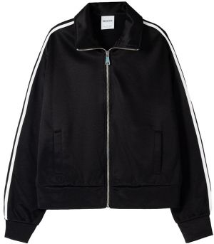 Bershka Tepláková bunda  čierna / biela