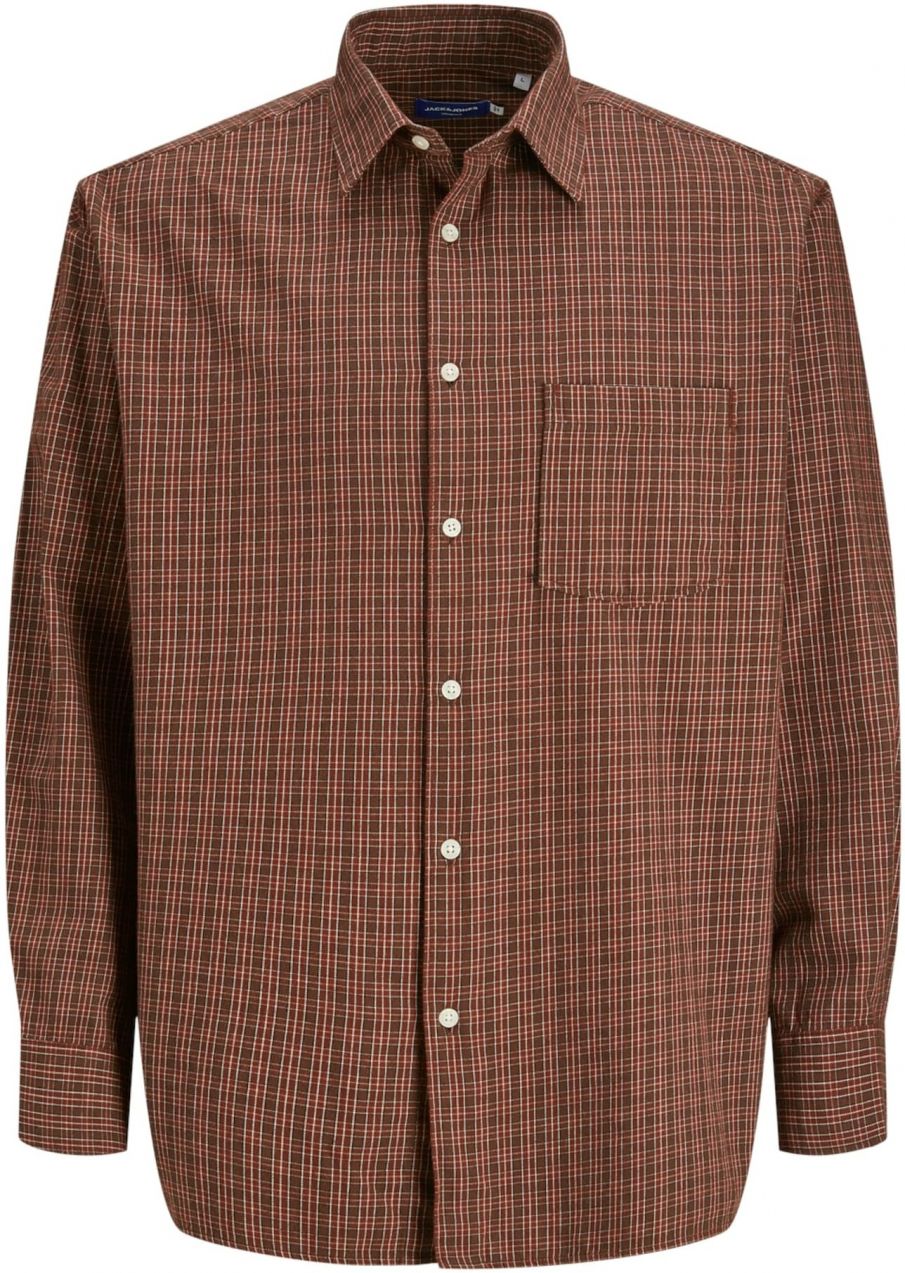 JACK & JONES Košeľa 'JORROBB'  hnedá / hrdzavohnedá / biela