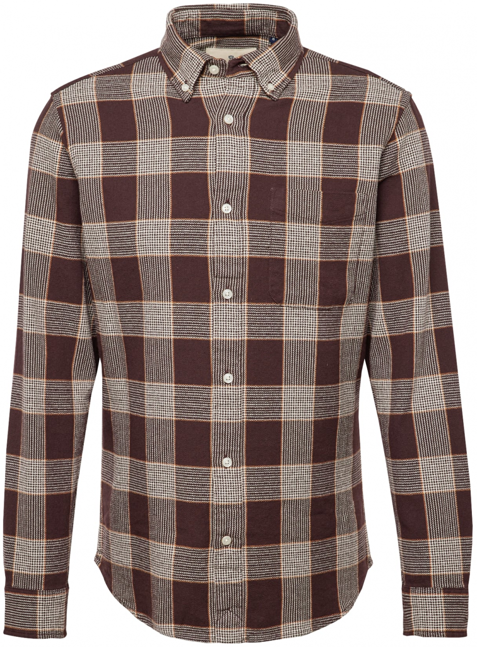 JACK & JONES Košeľa 'JPRBLUBROOK'  svetlobéžová / hnedá / tmavohnedá