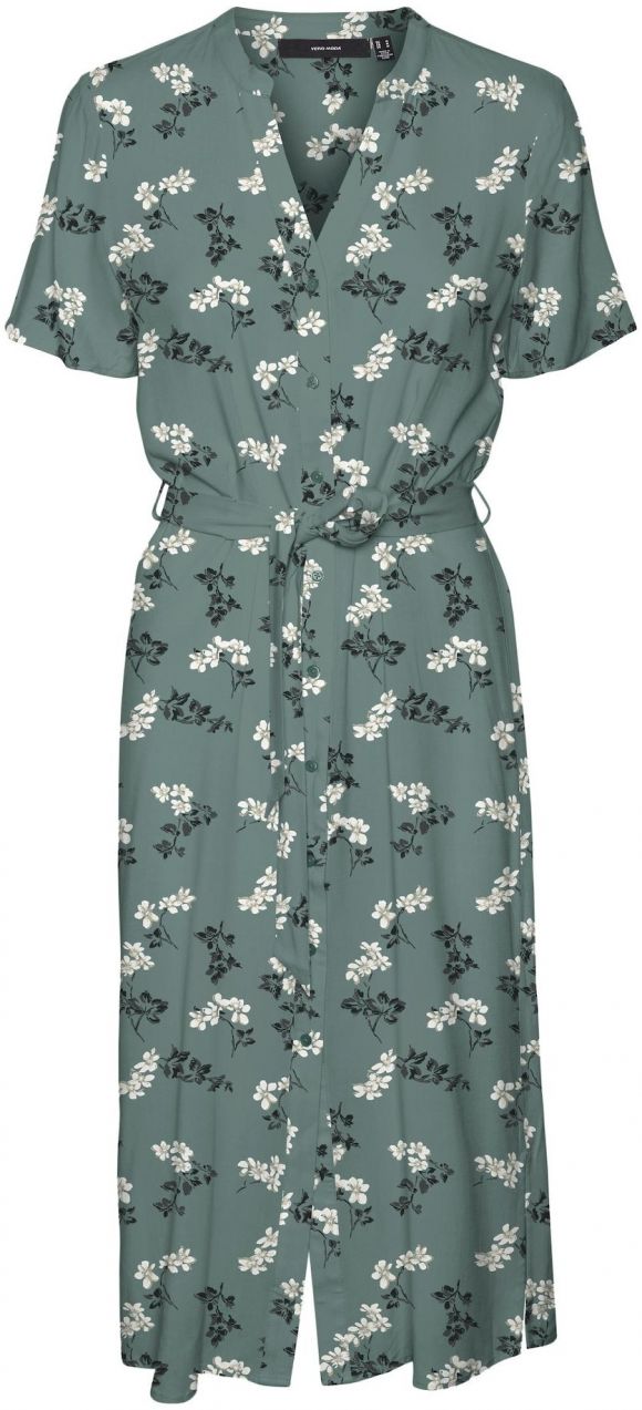 VERO MODA Košeľové šaty 'VMVica'  tmavosivá / tmavozelená / biela