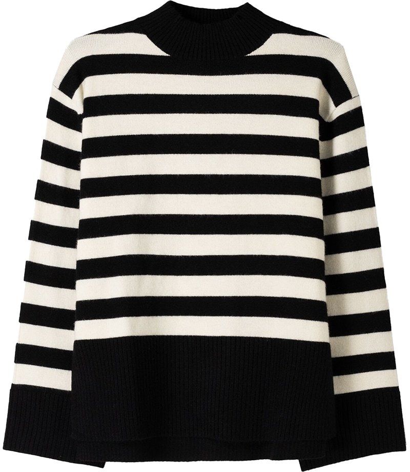 Bershka Sveter  čierna / biela ako vlna