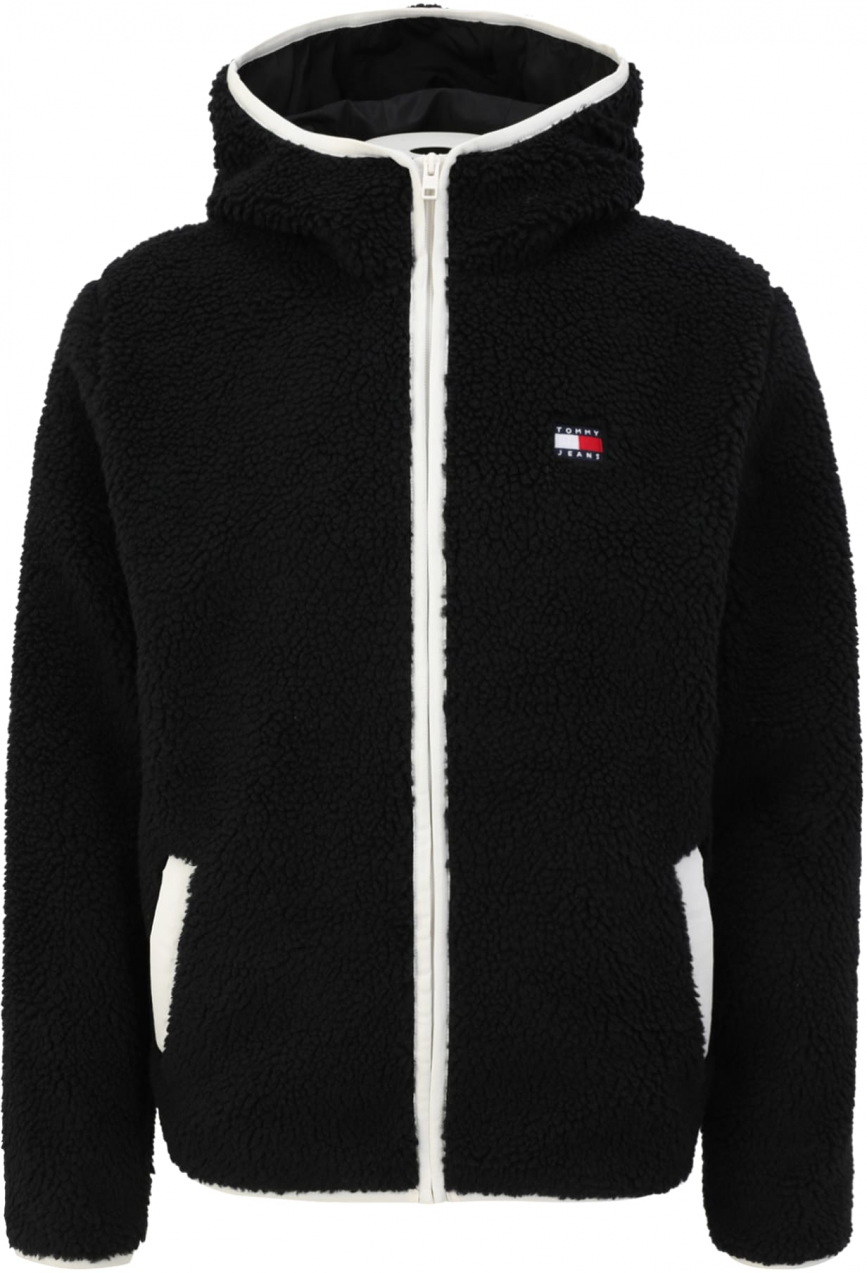 Tommy Jeans Flisová bunda  čierna / biela