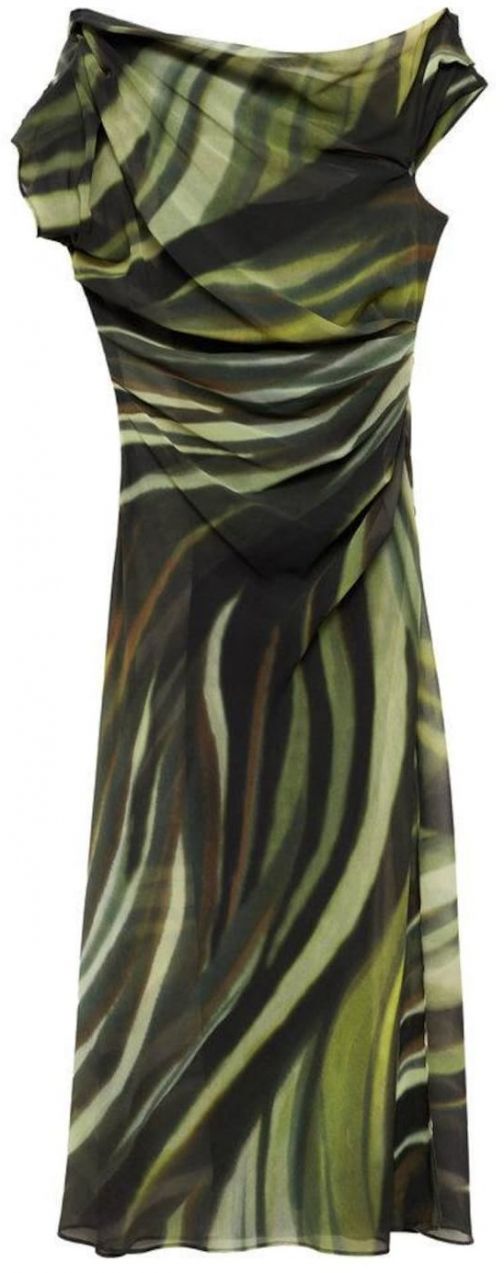 MANGO Šaty 'Donny'  olivová / svetlozelená / čierna