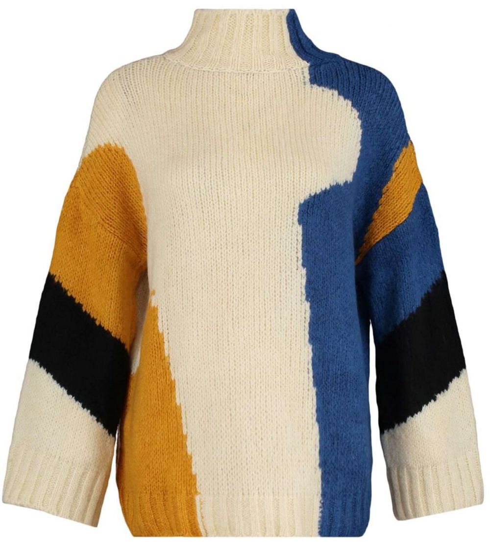 Trendyol Sveter  krémová / námornícka modrá / zlatá žltá / čierna