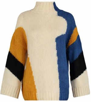 Trendyol Sveter  krémová / námornícka modrá / zlatá žltá / čierna