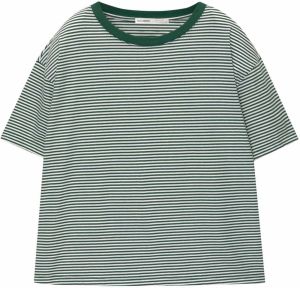 Pull&Bear Tričko  zelená / šedobiela