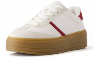 Bershka Nízke tenisky  svetlobéžová / tmavočervená / šedobiela