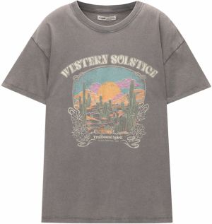 Pull&Bear Tričko  tyrkysová / tmavosivá / oranžová / prírodná biela