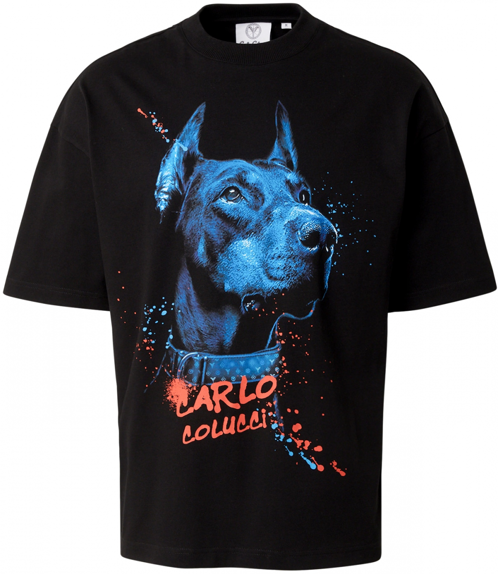 Carlo Colucci Tričko 'Dobermann'  svetlomodrá / koralová / čierna