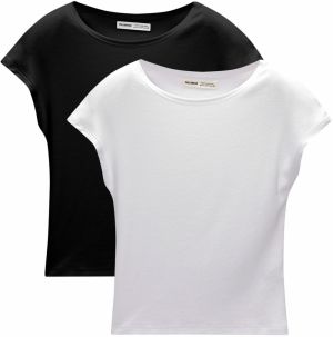 Pull&Bear Tričko  čierna / biela