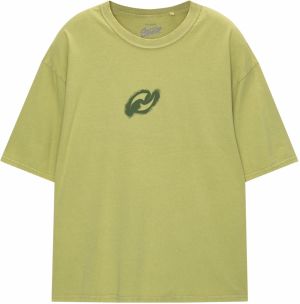Pull&Bear Tričko  sivá / limetová