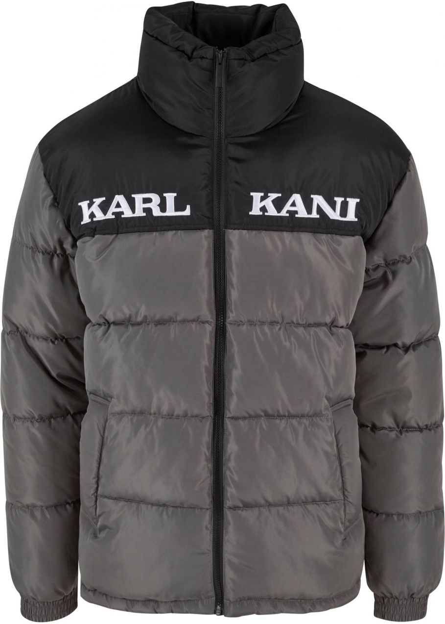 Karl Kani Zimná bunda 'Essential'  tmavosivá / čierna / biela