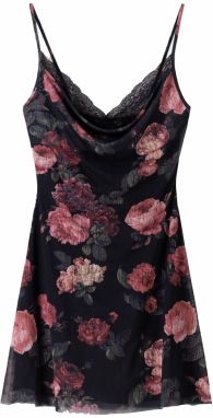Bershka Šaty  tmavozelená / purpurová / staroružová / čierna