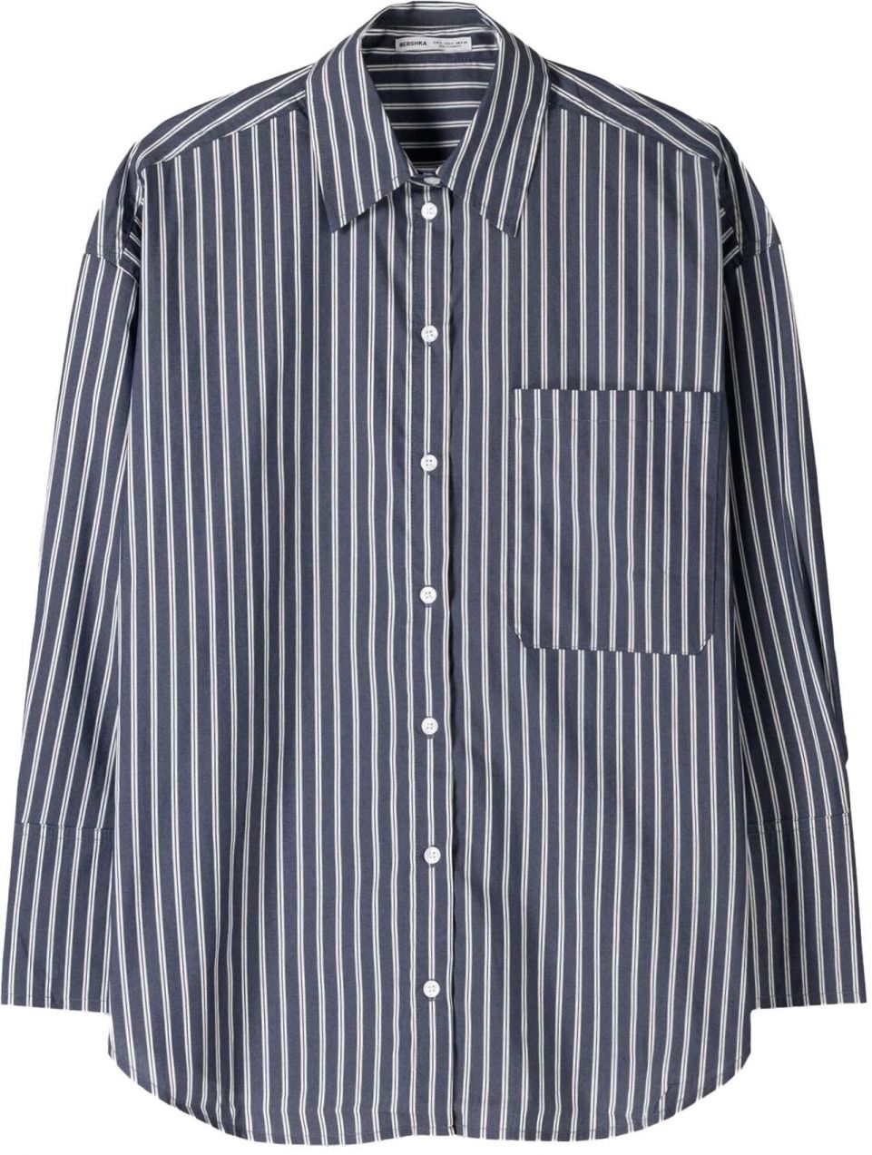 Bershka Blúzka  tmavomodrá / biela