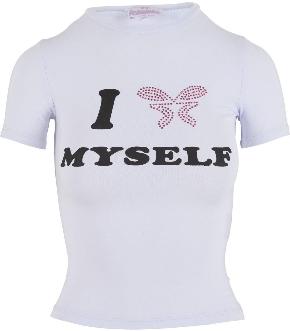 Felicious Tričko 'Love Yourself'  eozín / čierna / šedobiela